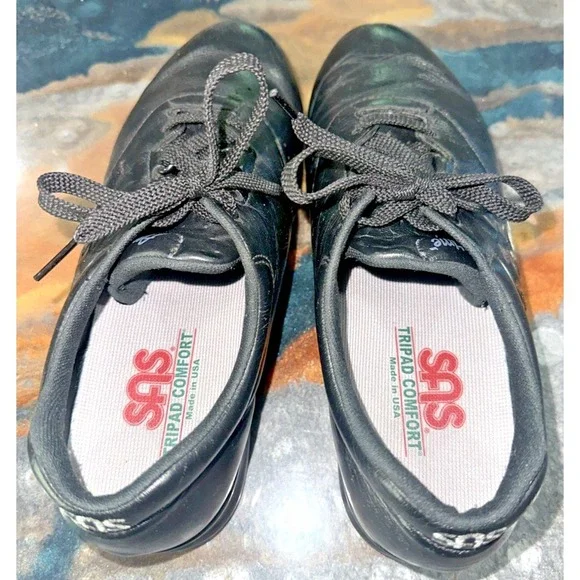 SAS Free Time Black Leather Walking Shoes Women's 8 WW Tri Pad Comfort - Picture 6 of 10